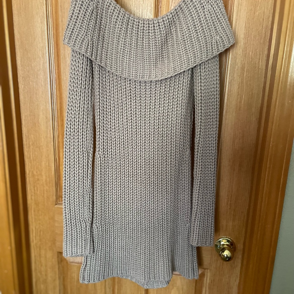 Light brown, tannish Bebe sweater.